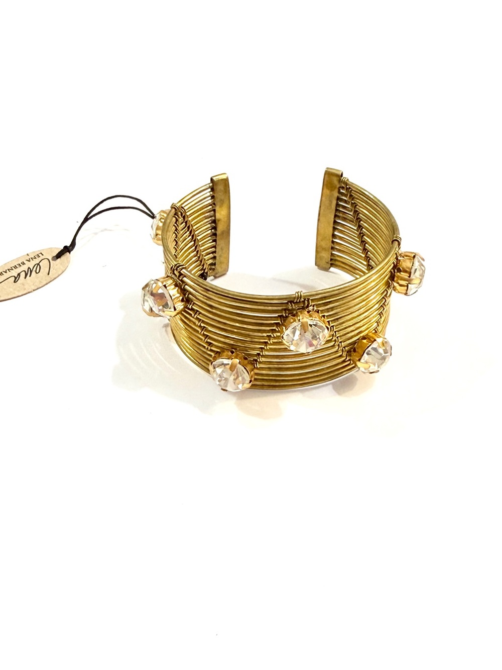 Lena Bernard Gold Crystal Wire Cuff Bracelet Statement Bracelet NWT